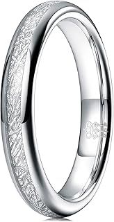 Three Keys Jewelry Silver Tungsten Wedding Ring Imitated Meteorite Inlay Bands for Men Women 4mm / 6mm / 8mm