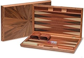 Wooden Inlaid Backgammon Set- Cascadia - with Acrylic Playing Pieces & Wooden Dice Cups, 43-centimeters Board
