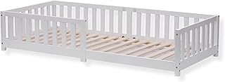 ecoMI Children's Bed Including Fall Protection and Slatted Frame, 80 x 160 cm, White, Montessori Floor Bed, Solid Pine Bed, Single Bed (White, 80 x 160 cm)