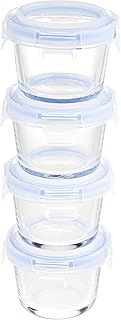 Amazon Basics ABL001 8 Piece Glass Storage Containers, 120 ml, 4 count (Pack of 1), Clear With Blue Lids