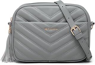 Miss Lulu Women Cross Body Bag Shoulder Bag Satchel Handbags Messenger Bag, Synthetic Leather,V-Shaped Knitting Texture,Tassel Decoration, Classic, with Removable and Adjustable Shoulder Strap