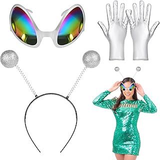 Ainiv Alien Headband And Glasses, Alien Antenna Headband Rainbow Lens Sunglasses, Hairband Shading Mirror Novelty Costume Party Favors Accessories for Adult Kids Halloween