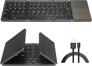 Foldable Bluetooth Keyboard, Tri- Folding Portable Wireless Keyboard with Touchpad, USB Rechargeable for iOS, Android, Windows System Laptop Tablet Smartphone Device (Black)
