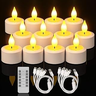 Rechargeable Tea Lights Candles, 12pcs Battery LED Tealight Flameless Candles Pack with Remote Control Candle Gift Set for Home Room Bedroom Decor Outdoor Halloween Christmas Table Decorations