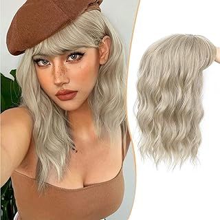 Flyroseing Hair Toppers for Thinning Hair, 6.5x6.5" Large Base Hair Topper with Fringe Clip in for Hair Loss Short 14 Inch Ash Blonde Wavy Synthetic Wiglets Hair Pieces for Women Like Real Hair