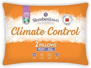 Slumberdown Climate Control Pillows 2 Pack - Temperature Regulating Medium Support Back Sleeper Pillows for Back Pain Relief - Cool Pillows for Night Sweats, Hypoallergenic, Size (48cm x 74cm)