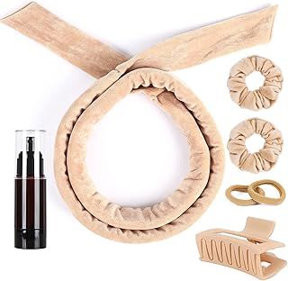 Heatless Curlers Headband, 7 PCS Heatless Curls Set, Soft Velour Heatless Hair Curler, Hair Curlers No Heat for Short & Long Hair (Khaki, 7Pcs)