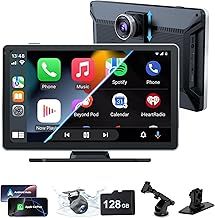 Wireless Car Stereo, 10.26 Inch Portable Car Audio,Carplay Screen with 4K Front + Rear 1080P Dual Camera Dash Cam，Wireless Car Play with Mirror Link/S-iri/AUX/128G TF