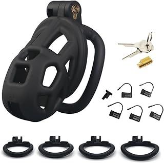 BDSM Chastity Cage for Men – Lightweight ABS Design with 4 Curved Rings, Discreet Locking Penis Cage for Long-Term Wear, Sissy Bondage Toy for Adult Play and Fetish Enthusiasts (Nano)