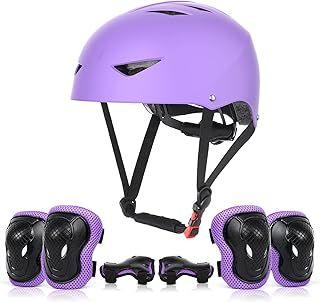 Kids Helmet and Pads Set Age 5-12 Years Kids Skateboard Helmet Knee Pads Elbow Pads Wrist Pads for Roller Scooter Cycling Skating