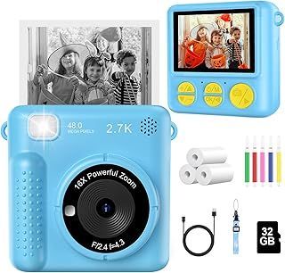 Kids Instant Print Camera, 2.4" 16X Zoom, 1080P Digital Camera with 32GB Card & Print Papers - Pink