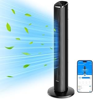 GoveeLife 36'' Smart Tower Fan for Bedroom, 27dB Silent Floor Fan with App & Voice Remote, 75° Oscillating, 5 Modes 8 Speeds up to 6.3m/s, 24H Timer, Quiet Standing Bladeless Cooling Fans for Office