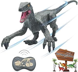 BUBUQE Remote Control Dinosaur Toys for Boys Kids Girls 3 4 5 6 7 8 Electronic RC Robot Toy 2.4Ghz Walking Roaring Velociraptor Realistic 18.1" Jurassic Dino Rechargeable Raptor Blue Birthday Gift