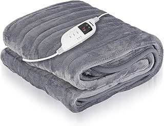 GEEPAS Electric Blanket Heated Throw 130 x 180 cm | Warm Flannel Electric Over Blanket for Sofa Bed Over Heating Protection with 9 Heat Settings & 9 Hour Timer, Auto Off, Machine Washable | Grey