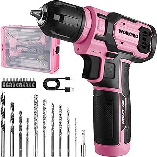 WORKPRO 8V Cordless Drill Driver Set, Electric Screwdriver 3/8" Keyless Chuck, Max Torque 12 N.m, 2 Ah Battery with 21 Pcs Accessories and Single Layer Stack & Carry Box, Ideal for Home DIY Project