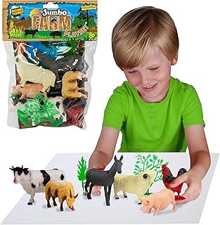 Deluxebase Jumbo Playset - Farm Animals from Large Animal Figures Toy Set. Bag of large farm toys including a Cow, Pig, Sheep, Donkey, Goat and Chicken. Perfect farm set for kids