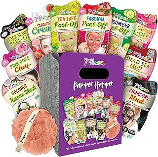 7th Heaven Pamper Hamper Skincare Set - 10 x Face Masks Skincare and 1 x Face Mask Applicator Brush - Gift Set of Peel Off Face Masks & Clay Face Mask Sachets