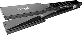 K&K Nano Hair Straighteners Wide Plates, Adavance Ceramic Coated Plates Digital Display Ultra-Fast Heat Up 80-230 °C Auto Safety Shut Off Plancha De Pelo Dual Voltage UK Plug, for Thick Hair