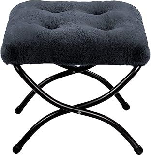 Plush Footstool HollyHOME Foldable Footrest Stool with Metal Legs Soft Warm Ottoman Seat, Dark Grey