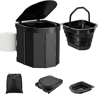 WADEO Upgraded Camping Toilet with Liner, Portable Toilet for Adults with Sturdy Support & Comfortable Seat, Travel Toilet with Lid & Toilet Roll Holder, Perfect for Camping, Trip, Car