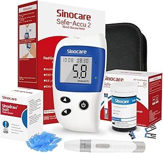 sinocare Blood Glucose Meter/Blood Sugar Monitor Safe-Accu2 /Blood Sugar Test Kit with Test Strips x 50 & Case for UK Diabetics -in mmol/L