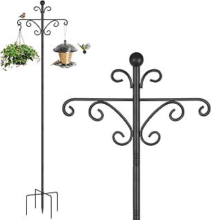 Bird Feeders Hanging Station, 196cm Wild Bird Feeder Poles and Hangers, Free Standing Feeding Station for The Garden, Heavy Duty Metal Double Shepherds Crooks Hooks for Lights Stand, Black, 1 Pack
