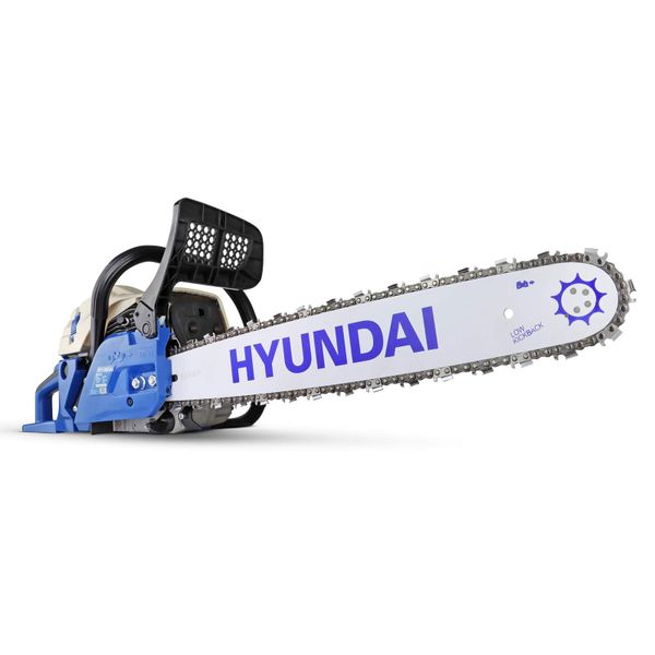 Hyundai HYC6220 62cc Petrol Chainsaw 20 Inch Cutting Bar Includes 2 Chains, Chain Saw Carry Bag, Chain File & 2 Stroke Fuel Mixing Bottle, Cordless Garden Tools. Blue - Style: Modern