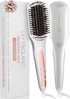 Ionic Hair Straightener Brush for Women, Fast Heating Ceramic & Anti-Scald Design, 80-230 DegreeC Adjustable Temperature - Hot Straightening Brush for Hair Styling by Lily England Rose Gold