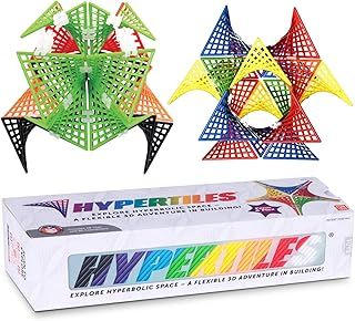 Hypertile Hyperbolic Building Toy - 3" x 3" STEM Educational 3-Dimensional Adventure: 48 Tiles & 80 Connectors for Logic & Creativity - Infinite Shapes that Flex and Hinge - by Fun In Motion Toys