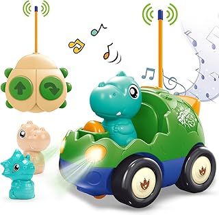 REMOKING Remote Control Car for Toddlers, Dinosaur Toys RC Car with Music & Lights, Birthday Gift for Boys & Girls Age 2-4