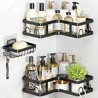 Shower Caddy Corner, Bathroom Storage Accessory [3-Pack], Bathroom Shelf No Drill with 12 Hooks, Shower Shelf Storage, Shower Corner Shelves, Shower Bathroom Shelves for Bathroom.