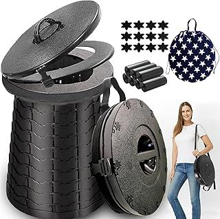 ALEVMOOM XXL Portable Toilet for Camping,880lbs Capacity,19.7" H Adjustable Portable Toilet with 7 Garbage Bags,Porta Potty for Adults,Collapsible Luggable Loo for Camping/Travel/Car/Hiking Black