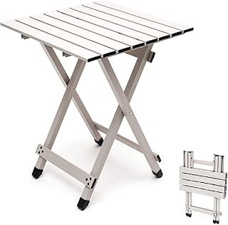 SUNNYFEEL Compact Folding Camping Table, Portable Aluminum Picnic Tables, Roll Up Top with Mesh Shelf, Sturdy Lightweight for Outdoor Dining (Brown)