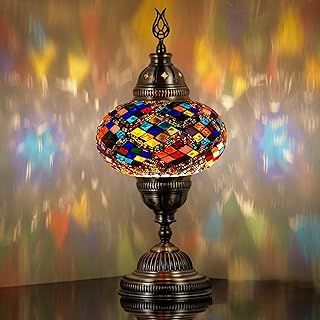 DEMMEX Battery-Operated Turkish Moroccan Mosaic Table Lamp – 30 cm H, 13 cm W, Portable Stained Glass Lamp for Indoor & Outdoor Use, Cordless Handmade Decorative Light for Bedroom, Balcony & Camping