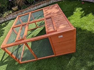 Rabbit and Guinea Pig Run, Partly Sheltered from the elements, Foldable, Stained in Red Cedar, Wind and Rain Cover Run Size: 122 x 122 x 61 cms L x D x H