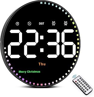 10" Digital Wall Clock Digital Clock, Wall Clock with Colorful Light, Remote Large Digital Wall Clock With Date/Day/Temp/Timer/Countdown/2 Alarms/Festival, LED Digital Office/Home/School/Gym Clocks