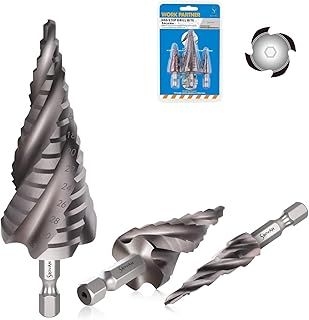 3PCS HSS Spiral Step Drill Bit Sets, SS SHOVAN 4-Flute Metal Drill Bits, 1/4" Hex Shank, Metric 4-32mm Cone Cutter, Hole Cutter for Sheet Metal, Plastic, Steel Plate