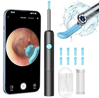 Ear Wax Removal Kit, 1080P FHD Wireless Ear Cleaner Ear Camera, Ear Wax Remover with 8 PCS Ear Spoon, WiFi Otoscope Camera with 6 Lights, 3.5mm Waterproof Ear Cleaning for for iOS, Ipad & Android