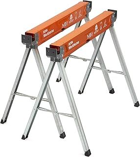 BORA Workhorse Saw Horses 2 Pack Folding Heavy Duty Legs, Metal Saw Horse with 2x4 Bracket Professional Saw Horse for Woodworking Carpenters Contractors PM-3350T