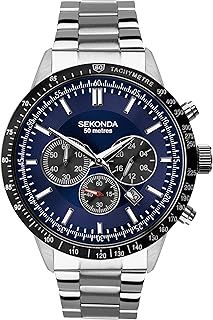 Sekonda Mens 45mm Velocity Chronograph Sports Watch Round Stainless Steel Case Water Resistant 50 metres