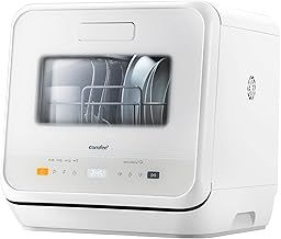 COMFEE' Mini Dishwasher CDWMT201DW-UK Small Table Top Countertop Dishwasher with Built-in 5L Water Tank, Steam Wash, Ventilated Storage, Energy Class D - White