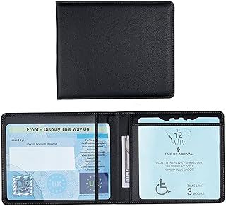 Empty Disabled Badge Holder Wallet for Car Leather Disabled Blue Badge Holder Protector for Bus Pass Holder, ID Card Holder, Parking Permit Holder Disability Badge and Timer Holder Bag (Black)