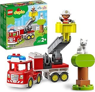 LEGO DUPLO Town Fire Engine Toy for Toddlers, Boys and Girls 2 Plus Years Old, Truck with Lights and Siren, Firefighter & Cat Figures, Educational Learning Toys 10969