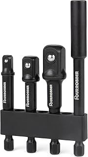 Impact Driver Socket Adapter Set with Magnetic Extension Bit Holder for 1/4 inch Hex Shank to Square Socket Turn Power Drill Into Nut Driver 4 Pieces