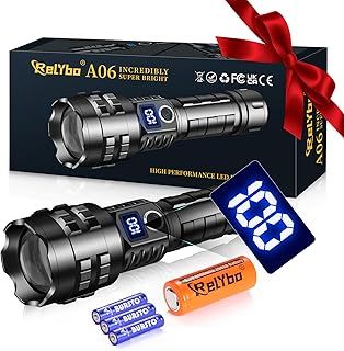 Torches LED Super Bright, Rechargeable Torch 450000 lumens, LED Torch Rechargeable XPH90.2, Tactical Torch Battery Powered, Powerful Flashlight Zoomable for Dog Walking Hiking Emergency Gift