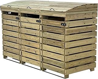 BinBreeze wheelie bin storage unit, wooden outdoor cover, recycling box storage (Triple, without shelf)