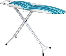 Mabel Home Adjustable Height, Deluxe, 4-Leg, Ironing Board, Additinoal Cover, Foldable, Collapsible, Space Savier Ironing Table, Blue/White Patterned