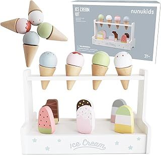 nunukids Wooden Ice Cream Set Wood Ice Cream Toy for Kids 10pc Ice Cream Toys for Toddlers