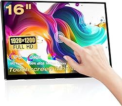 Portable Monitor Touchscreen, 16 Inch 1920X1200P Touch Screen Laptop Monitor IPS Display with HDMI USBC Port, 300cd/m², External Monitor for Laptop PC Phones Computer Xbox