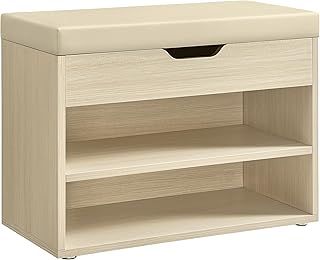 VASAGLE Shoe Bench with Cushion, Shoe Storage Bench with 8 Compartments and 4 Adjustable Shelves, Hallway Bench with Padded Seat, for Bedroom, Closet, Living Room, Cloud White LHS238W01